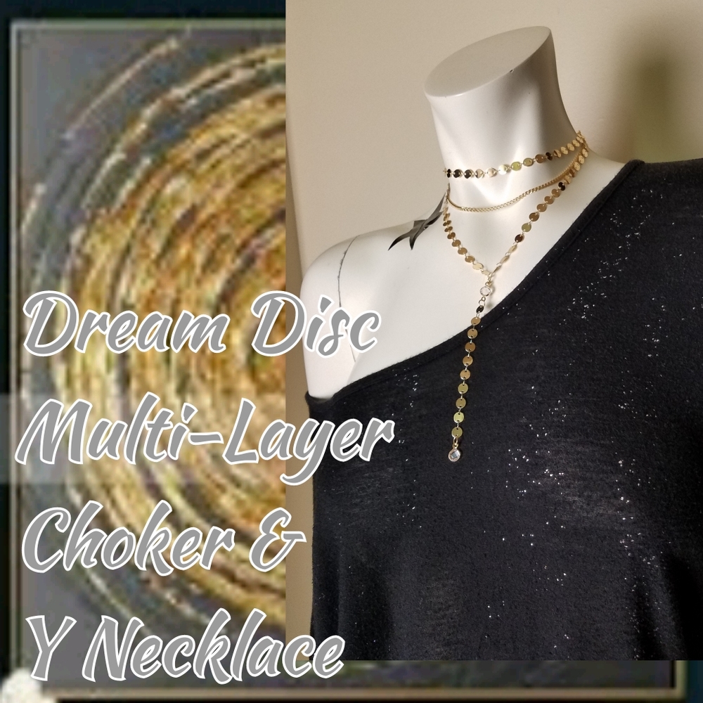 Dream Disc GOLD Triple Layered Y Necklace + Choker - Picture 2 of 8